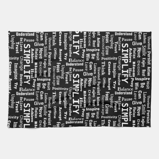 "One Word" Word Cloud op zwart Theedoek (Horizontaal)