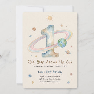 One Year Around The Sun 1st Birthday Invitation