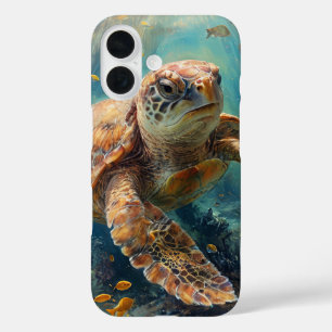 Onechte karetschildpad zwemt in de oceaanhoes iPhone 16 hoesje