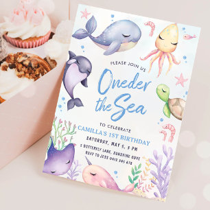 Oneder de Zee Blauwe Jongen Eerste Verjaardagsfees Kaart