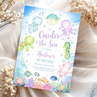 Oneder de Zee Oceaan Thema Kinderen 1e Verjaardag Kaart