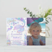 Oneder de Zee Zeemeermin Foto Verjaardagsuitnodigi Kaart (Staand voorkant)