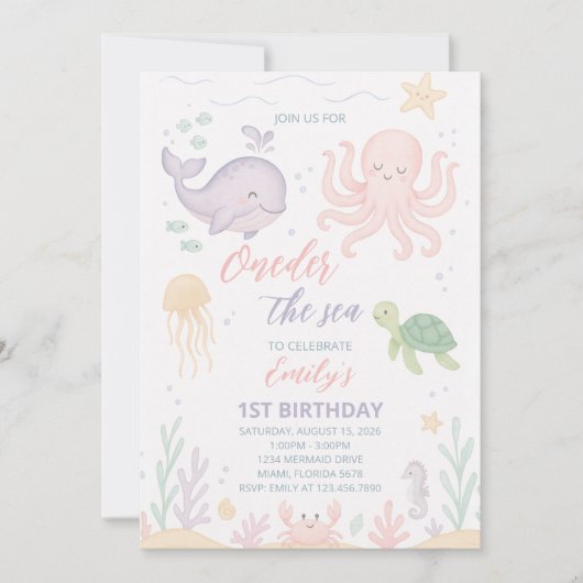 Oneder het Zee 1e verjaardag uitnodiging (Voorkant)