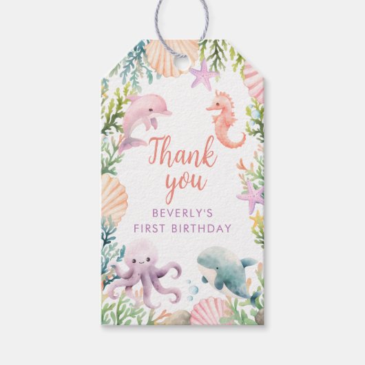 Oneder Het Zee 1e Verjaardags Meisje Cadeaulabel (Voorkant)