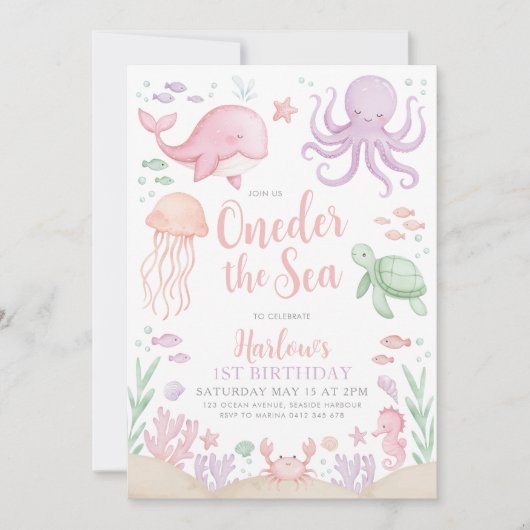 Oneder Het Zee 1e Verjaardags Meisje Kaart (Voorkant)