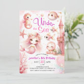 ONEder Het Zee! 8th Birthday Meisje Roze Schattige Kaart (Staand voorkant)