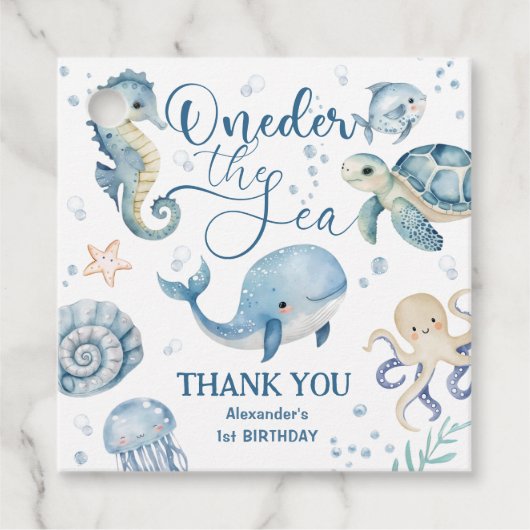 ONEder Het Zee Boy 1e Verjaardag Schattige Blue Oc Bedankjes Labels (Voorkant)