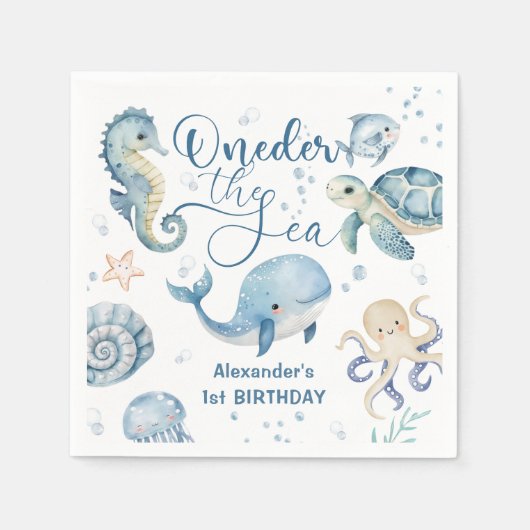 ONEder Het Zee Boy 1e Verjaardag Schattige Blue Oc Servet (Voorkant)