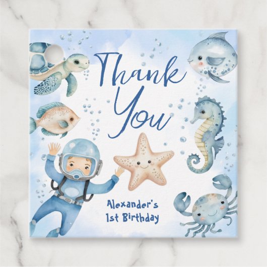 ONEder Het Zee Jongen 1e Verjaardag Schattigee Oce Bedankjes Labels (Voorkant)
