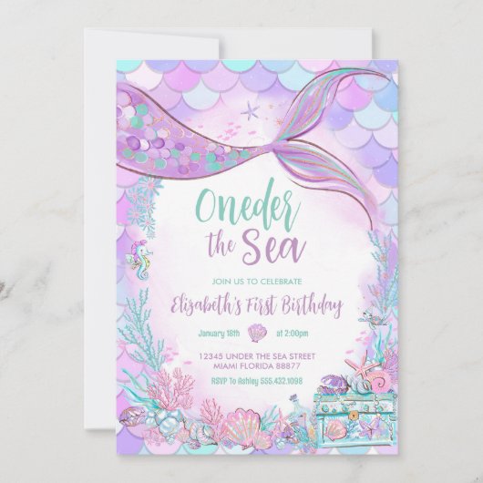 Oneder het Zee kleine zeemeermin eerste 1e verjaar Kaart (Voorkant)