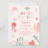 Oneder Het Zee Meisje 1e Verjaardagsfeestje Kaart (Voorkant)