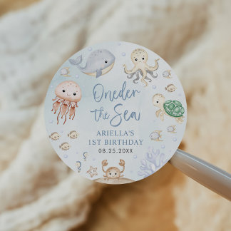 Oneder het Zee Ocean Animals 1st Birthday Ronde Sticker