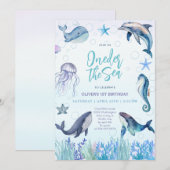 Oneder het Zee Ocean Animals 1st Boy Birthday Kaart (Voorkant / Achterkant)