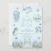 Oneder het Zee Ocean Animals Boy 1e verjaardag Kaart (Voorkant)