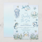 Oneder het Zee Ocean Animals Boy 1e verjaardag Kaart (Voorkant / Achterkant)