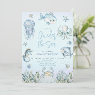 Oneder het Zee Ocean Animals Boy 1e verjaardag Kaart
