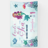 Oneder het zee paarse zeemeermin 1e verjaardag mei spandoek (Verticaal)