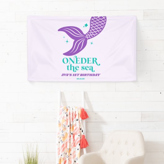 ONEder Het Zee Zeemeermin 1e Verjaardagsfeest Spandoek (Insitu)