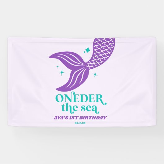 ONEder Het Zee Zeemeermin 1e Verjaardagsfeest Spandoek (Horizontaal)
