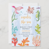 oneder het zee zeemeermin thema Feest eerste Verja Kaart (Voorkant)