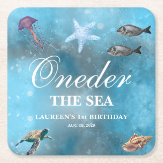 Oneder The Sea 1e Verjaardag Vierkante Kartonnen Onderzetter