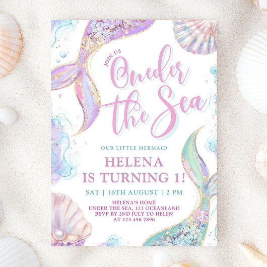 Oneder The Sea 1st Birthday Girl Invitation