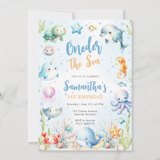 Oneder The Sea 1st Birthday Invitation (Devant)