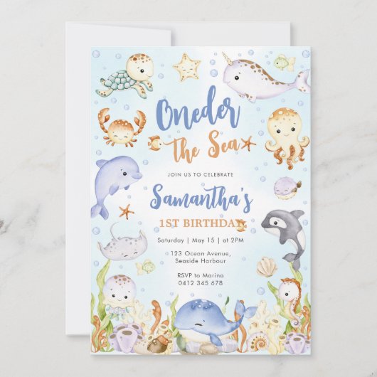 Oneder The Sea 1st Birthday Invitation (Devant)