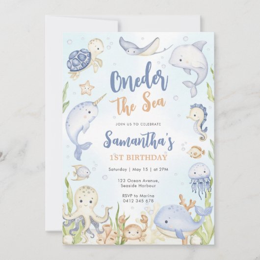 Oneder The Sea 1st Birthday Invitation (Devant)