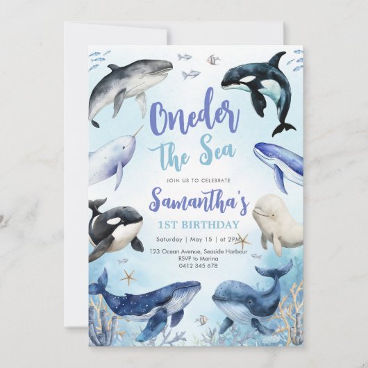 Oneder The Sea 1st Birthday Invitation Kaart (Voorkant)