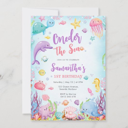 Oneder The Sea 1st Birthday Invitation Kaart (Voorkant)