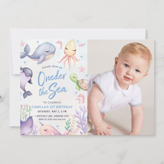 Oneder the Sea Blauwe Jongen Eerste Verjaardagsfee Kaart (Voorkant)