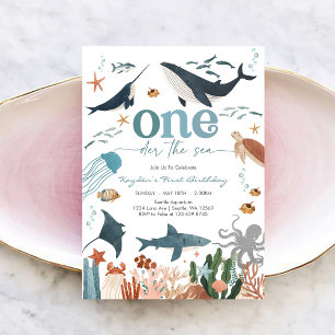 Oneder The Sea Haai 1e Verjaardagsuitnodiging Kaart