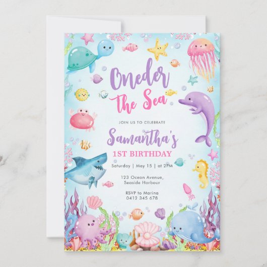 Oneder The Sea Watercolor 1st Birthday Invitation (Devant)