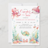 Oneder The Zee First Birthday Pink Invitation Kaart (Voorkant)