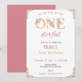 Onederday Girl Invitation 1er anniversaire (Devant / Derrière)