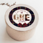 OneDerful 1st Birtdhay Bourgogne Classic Plaid Ronde Sticker