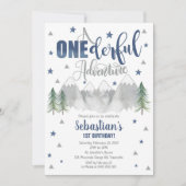 Onederful Adventure Birthday Invitation Navy 1st Kaart (Voorkant)