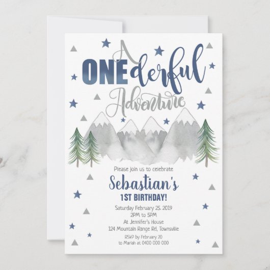 Onederful Adventure Birthday Invitation Navy 1st Kaart (Voorkant)