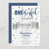 Onederful Adventure Birthday Invitation Navy 1st Kaart (Voorkant / Achterkant)