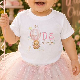 Onederful Ballon Eerste Verjaardag Baby Meisje T-S