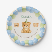 Onederful Bear First Birthday Paper Plates