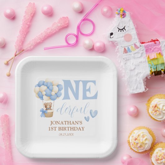 Onederful Beer heteluchtballon 1st Verjaardag Papieren Bordje (Feest)