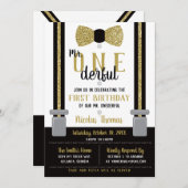 ONEderful Birthday Invitation, Black, Gold Kaart (Voorkant / Achterkant)