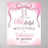 Onederful Coquette Pink Bow Glitter 1e verjaardag Poster (Voorkant)