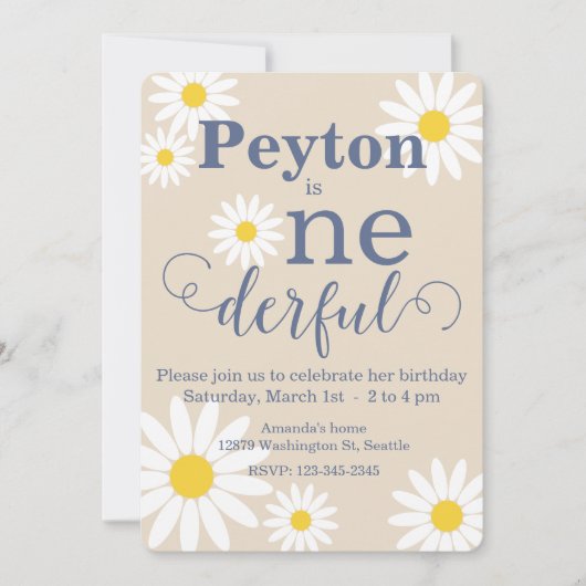 Onederful Daisy Eerste Verjaardag uitnodiging (Voorkant)