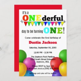 ONEderful Day Bright Balloons First Birthday Kaart