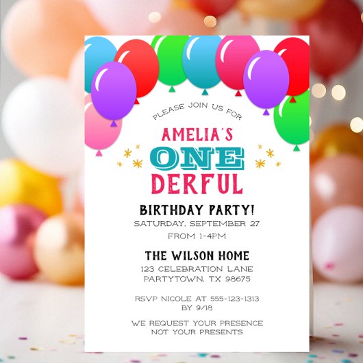 ONEderful First Birthday Banner Pink Kaart