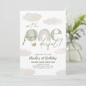 Onederful Hete Luchtballon Sage Jongen 1e Verjaard Kaart (Staand voorkant)