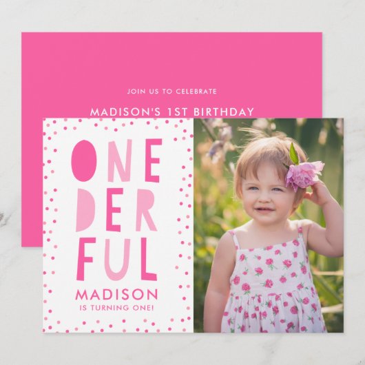 Onederful | Invitation de fête d'anniversaire avec (Devant / Derrière)